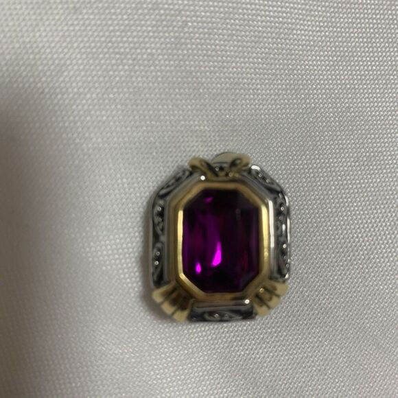 Vintage Carole Two Tones Clip Earrings Designer Jewelry Amethyst Stone - Picture 10 of 16